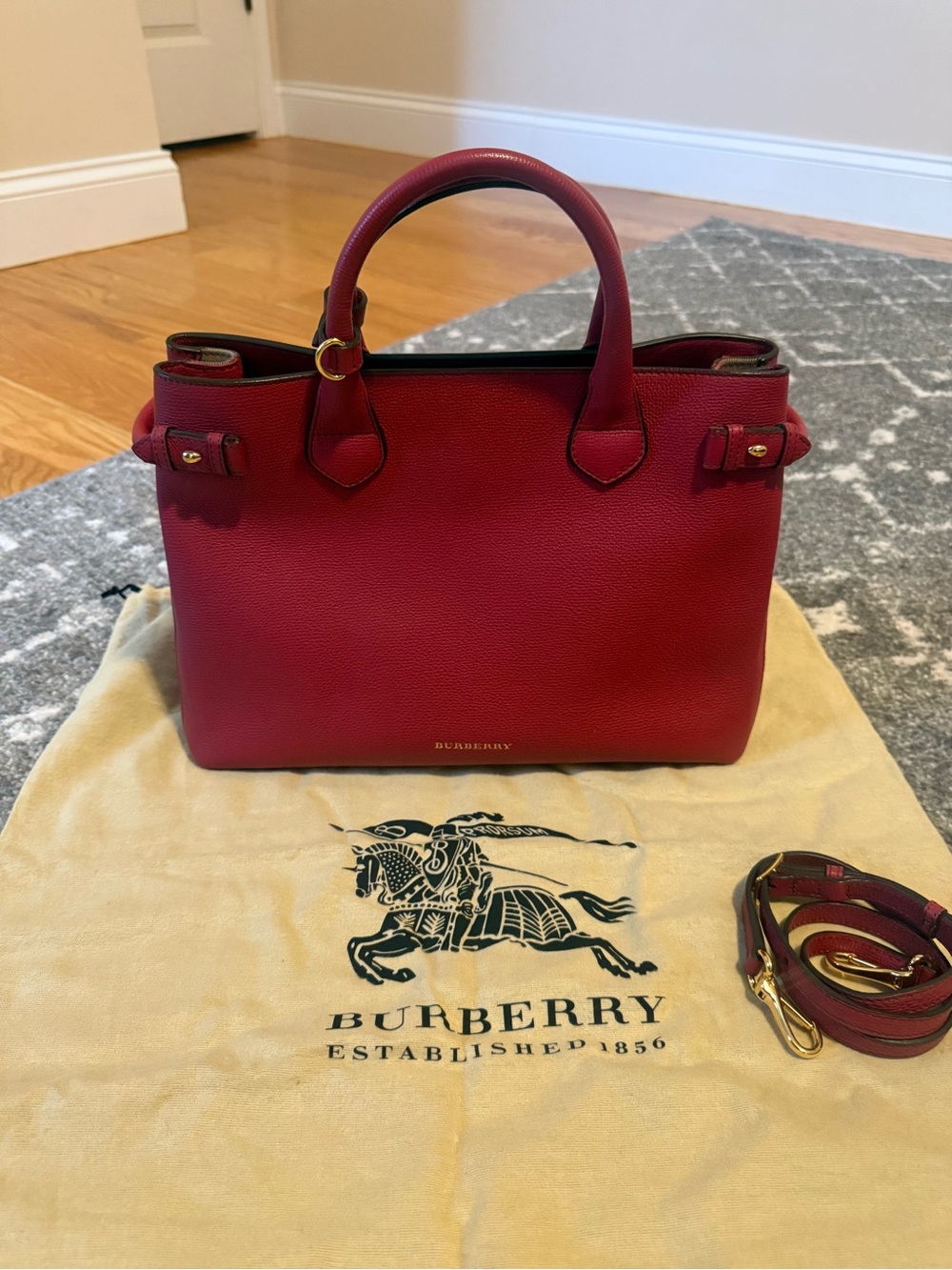 Burberry Red Leather Satchel with Gold Hardware